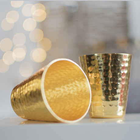 S/2 Hammered Copper Shot Glasses w/ 24K Gold-Plate - Sumiye Co