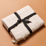 Sea Shell White Textured Checks Handloom Throw - Sumiye Co