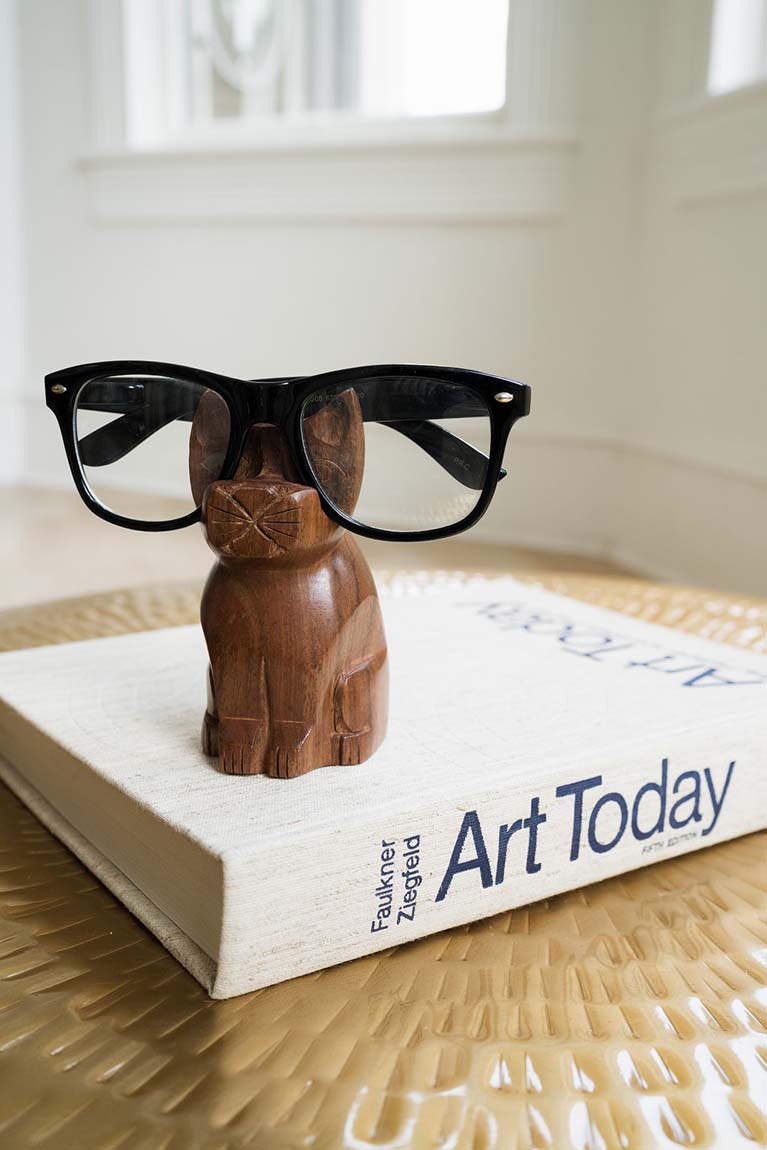 Cat Eyeglass Holder Stand - Hand Carved Wood by Matr Boomie - Sumiye Co