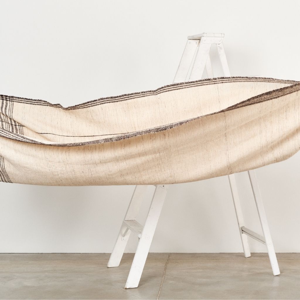 Seytu White  Striped Gently Textured Handloom Throw - Sumiye Co
