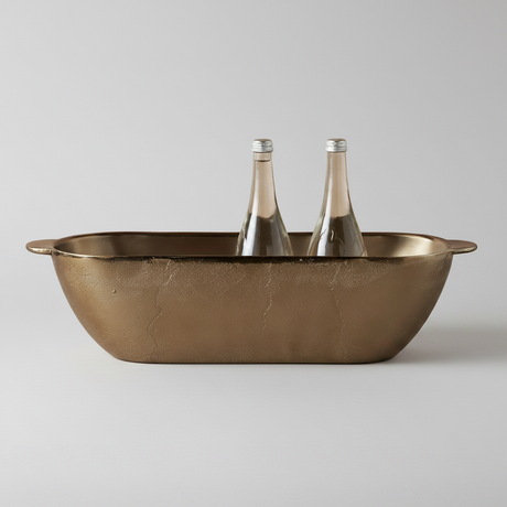 Bronze wine holder with two bottles on a white background
