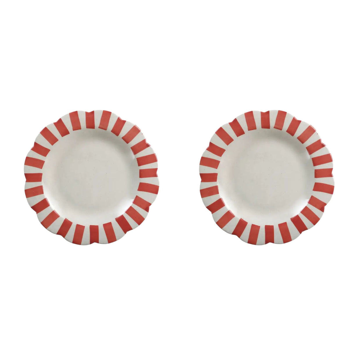 Ceramic Stripe Dinner Plate,  Red- 10 x 10 x 1.25 Inches ( Set of 2 )