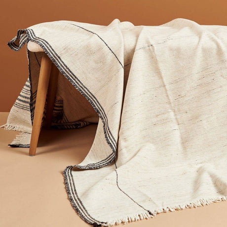 Seytu White  Striped Gently Textured Handloom Throw - Sumiye Co