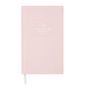 Pink journal with 'The Five Minute Journal' text on a white background
