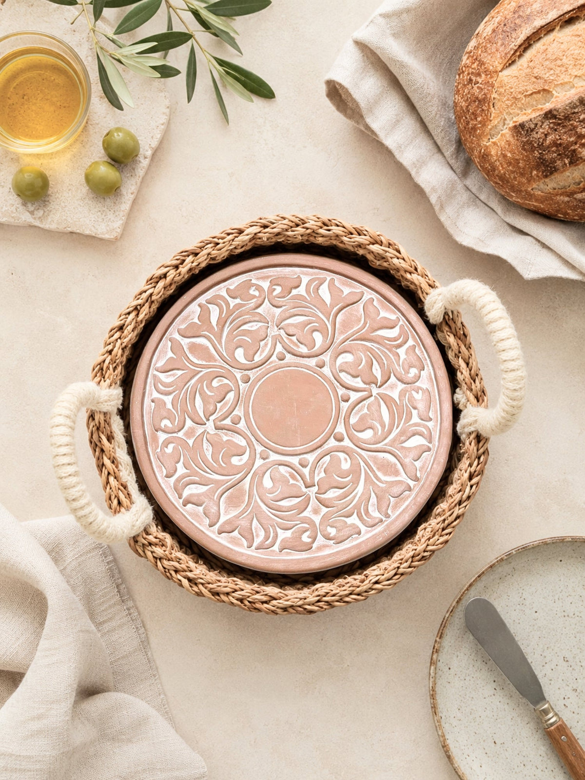 Bread Warmer & Basket - Vintage Vine Round-1