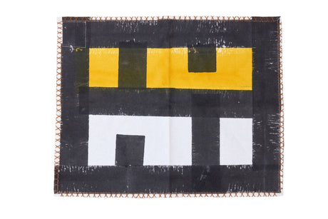 Abstract art piece with geometric shapes on a textured surface