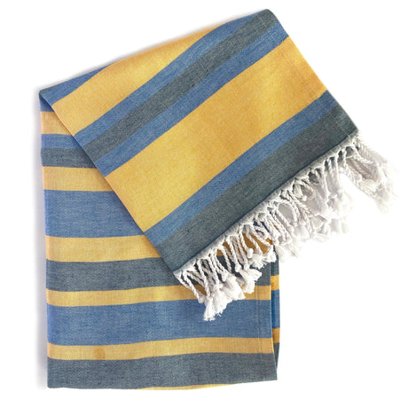 Samara Striped Blue & Yellow Turkish Towel - Sumiye Co
