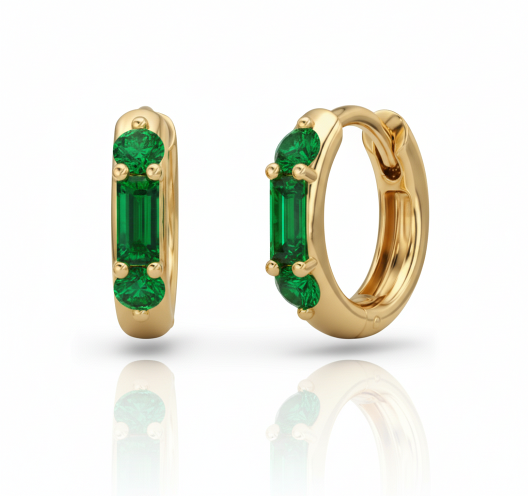Eterna Baguette Emerald Hoops-0