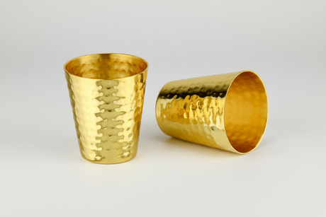 S/2 Hammered Copper Shot Glasses w/ 24K Gold-Plate - Sumiye Co