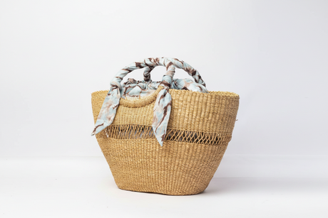Butterfly Bag Medium - Natural w/ Light Blue, White and Brown Lining - Sumiye Co
