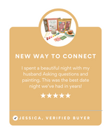 Product packaging with a small inset image of items, text about a positive experience, and a verified buyer rating.