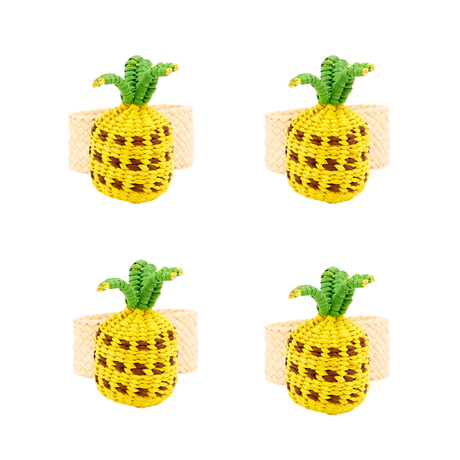 Four pineapple-shaped napkin rings on a white background