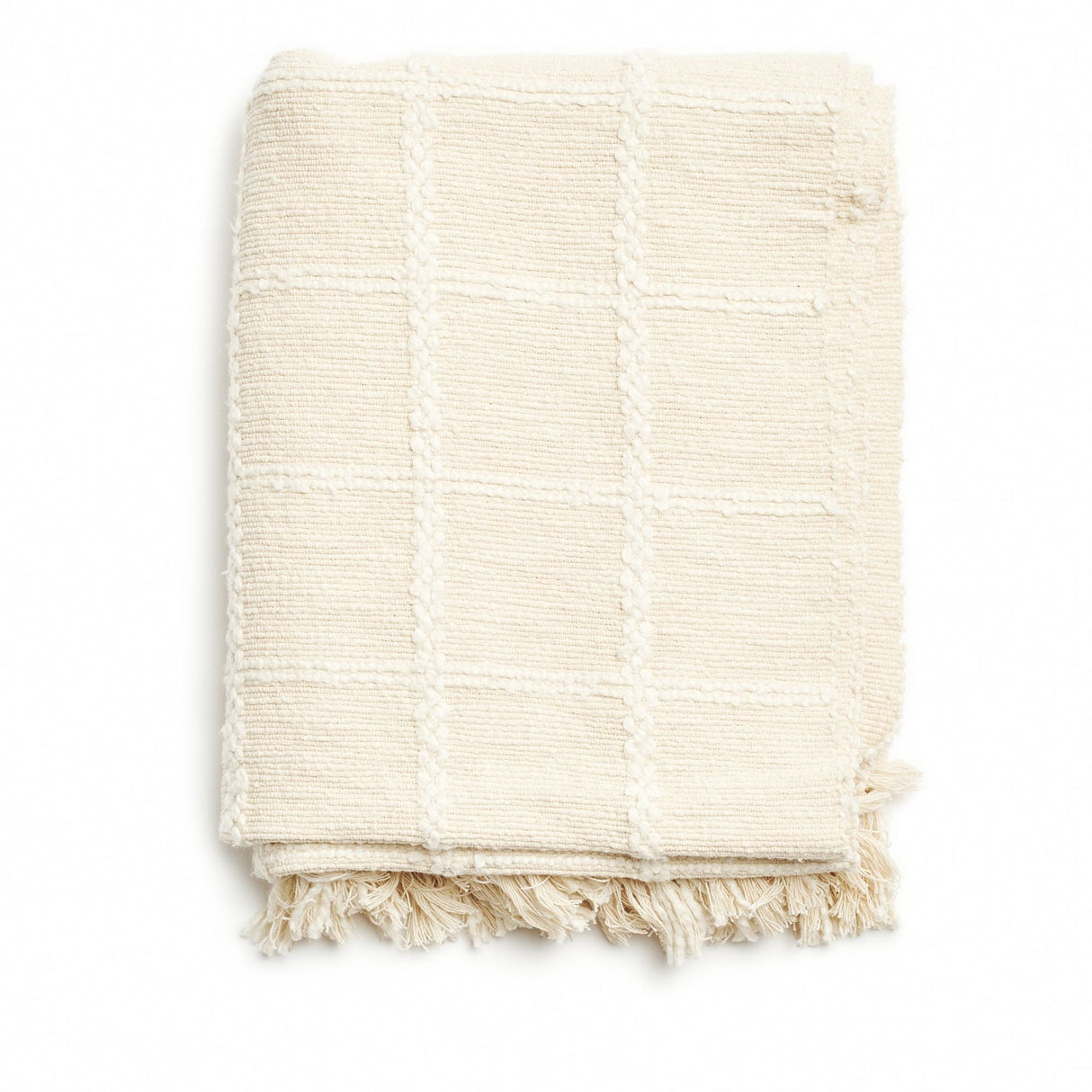 Sea Shell White Textured Checks Handloom Throw - Sumiye Co
