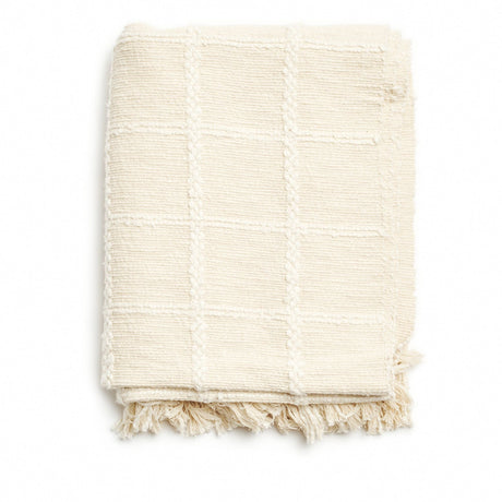 Sea Shell White Textured Checks Handloom Throw - Sumiye Co