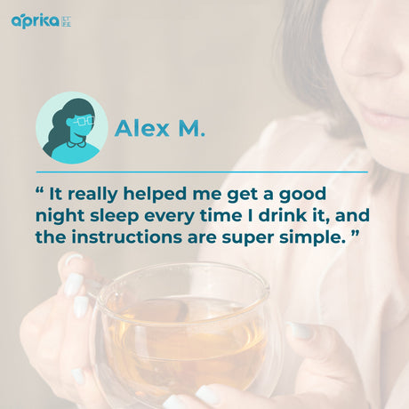 Person holding a cup with a testimonial about sleep improvement, featuring the brand 'Orika'.
