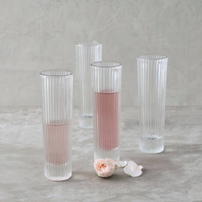 Ribbed Clear Champagne Glasses - Set of 4 - Sumiye Co
