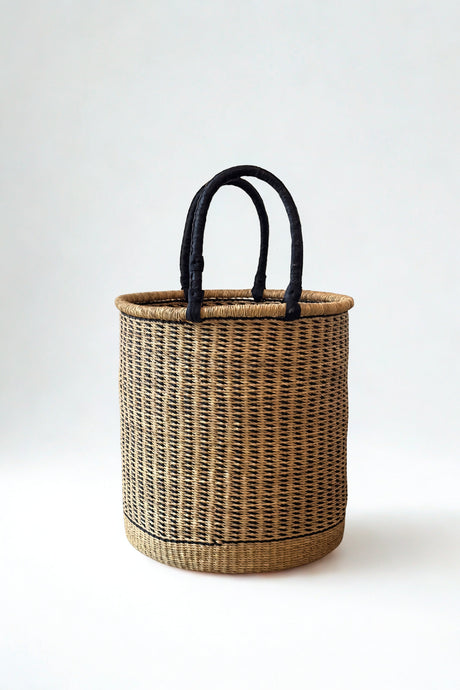 Natural w/ Black Vertical Stripe Laundry Hamper - Sumiye Co