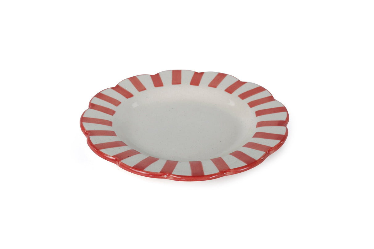 Ceramic stripe Salad Plate, Red- 8.25x 8.25 x 1.25 Inches ( Set of 4 )