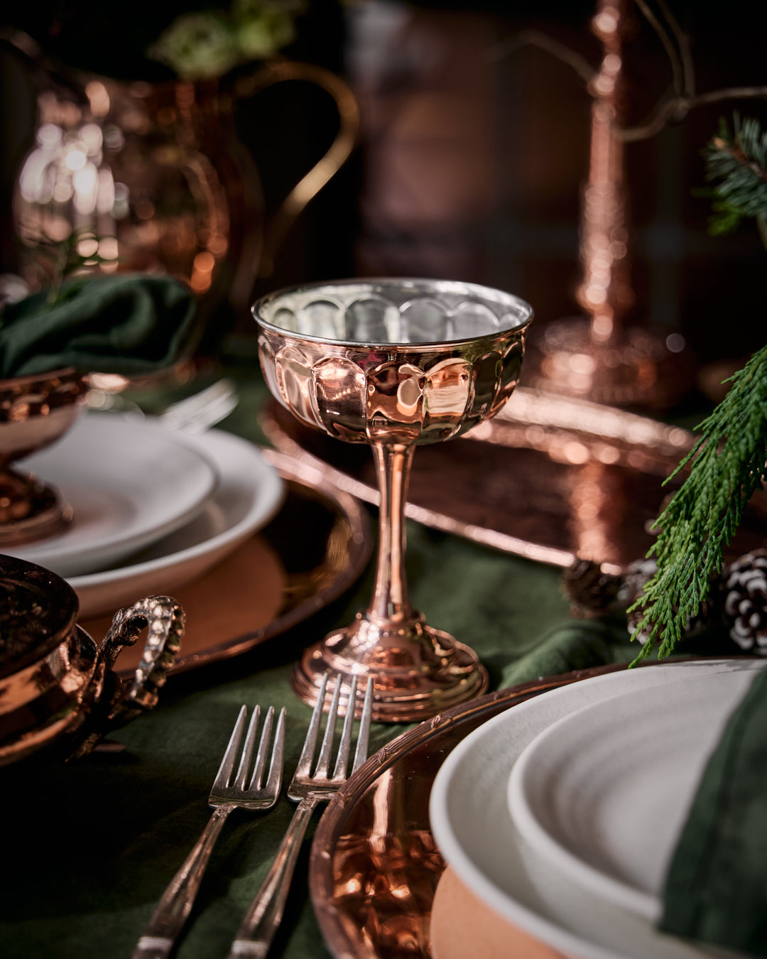 Vintage-Inspired Copper Coupe Glasses | Set of 2 | Tin-Lined, 6.25”