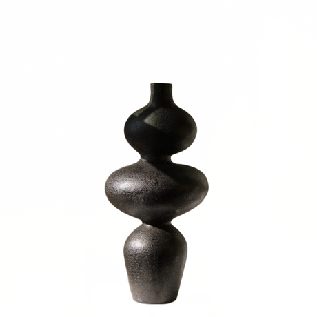Black and gray ceramic vase on a white background