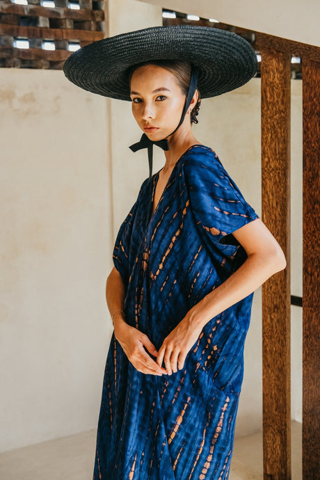 Madella Hand Dyed Kaftan Dress in Ocean blue - Sumiye Co