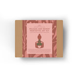 Meditative art kit packaging with a silhouette of a person holding a plant on a white background