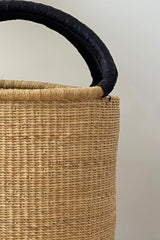 Handwoven Double Weave Hamper Basket with Black Leather Handles