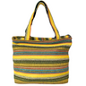 Multicolored striped tote bag on a white background