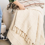 Sea Shell White Textured Checks Handloom Throw - Sumiye Co