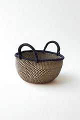 Handwoven Natural & Black Checkerboard Bolga Basket - Large Round