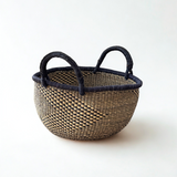 Handwoven Natural & Black Checkerboard Bolga Basket - Large Round