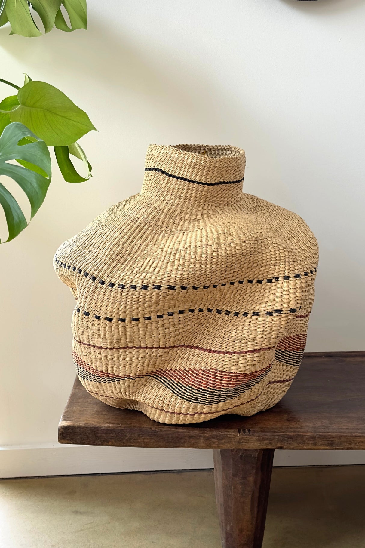 Handwoven Wave Basket Natural With Black