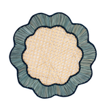 Decorative placemat with textured green rim and beige center on a white background