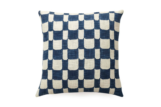 Aaakar Checkered Block Printed Pillow, Indigo - 18x18 inch by The Artisen
