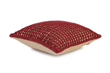 Tarika Net Crochet Accent Pillow, Wine Red - 18x18 Inch - Sumiye Co