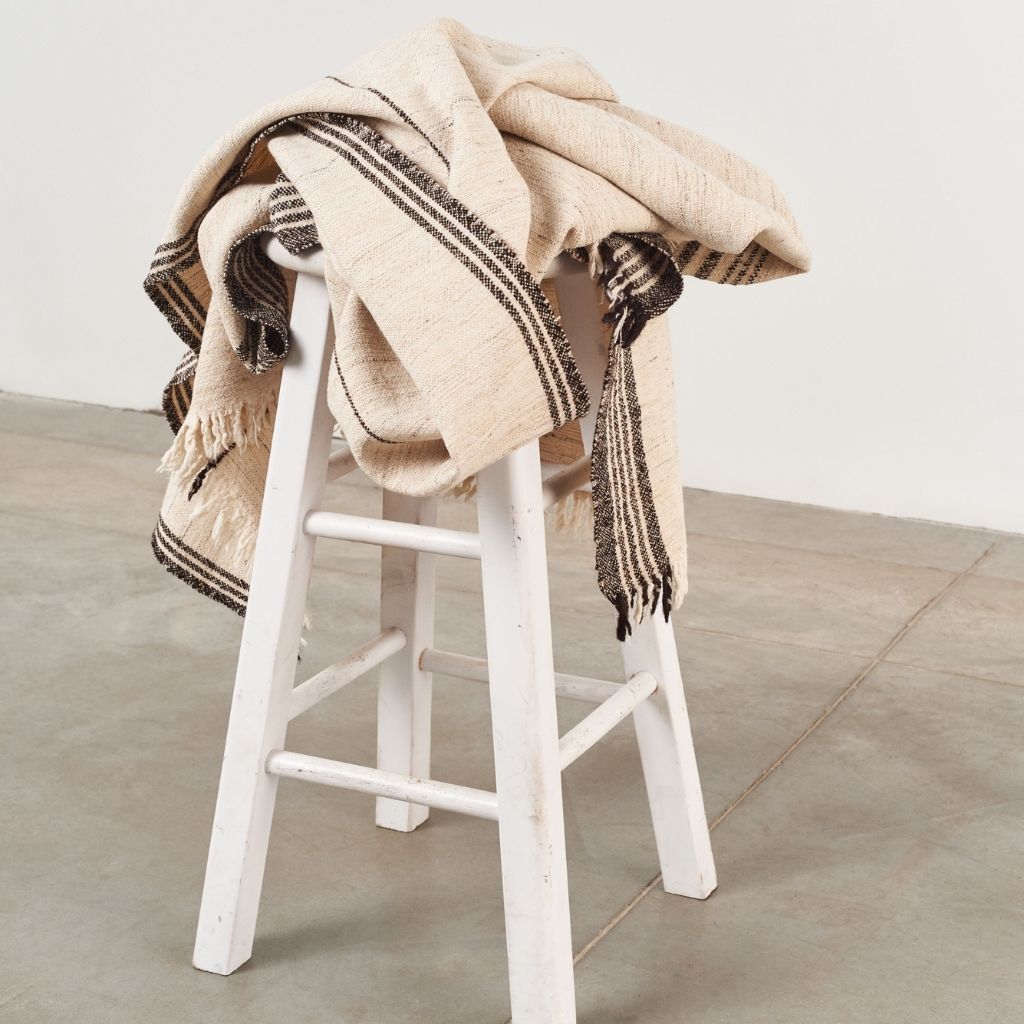 Seytu White  Striped Gently Textured Handloom Throw - Sumiye Co