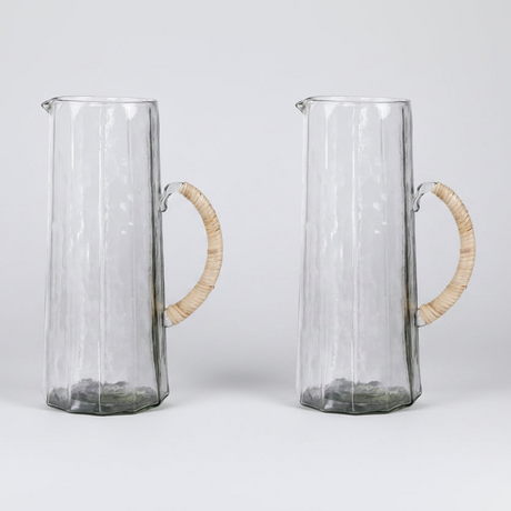 Hammered water pitcher, Natural - Set of 2 - Sumiye Co