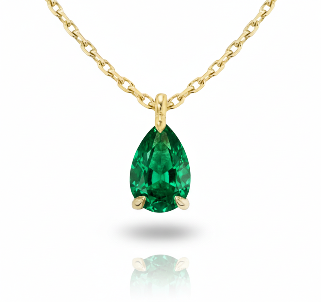 Eclisse Pear Emerald Pendant Necklace-0