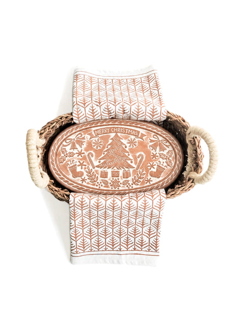 Bread Warmer & Basket Gift Set with Tea Towel - Christmas Oval-6