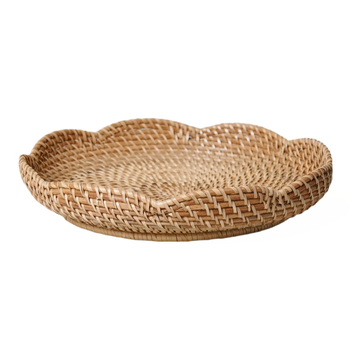 Woven rattan tray on a white background