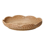 Woven rattan tray on a white background