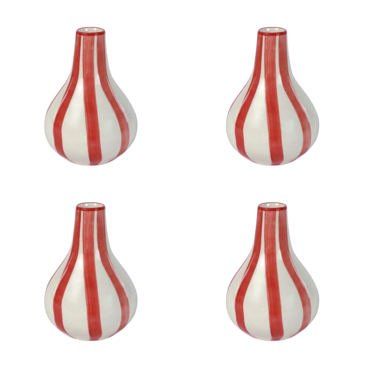 Ceramic Stripe  bud vase, Red -  3.5 x 3.5 x 4.75 Inches ( Set of 4 )