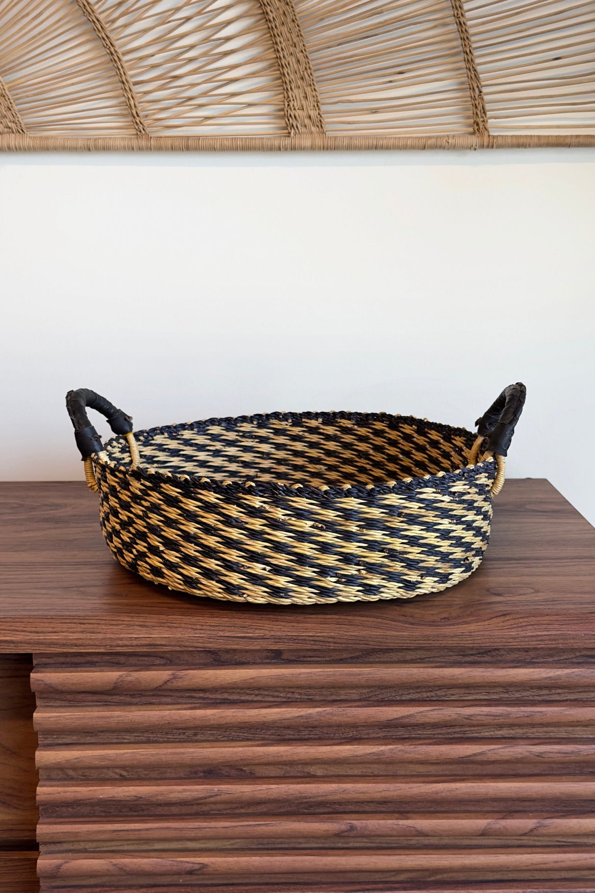 Tray Basket in Natural w/ Black Checks