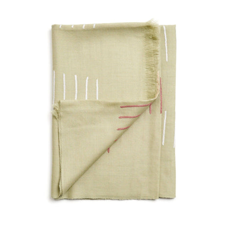 Sea Salt Pastel Green Hand Woven Hand Embroidered Silk Merino Classic Scarf - Sumiye Co