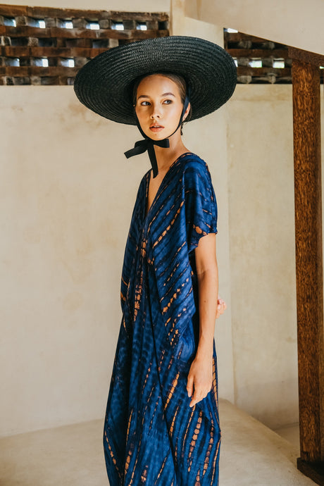 Madella Hand Dyed Kaftan Dress in Ocean blue - Sumiye Co