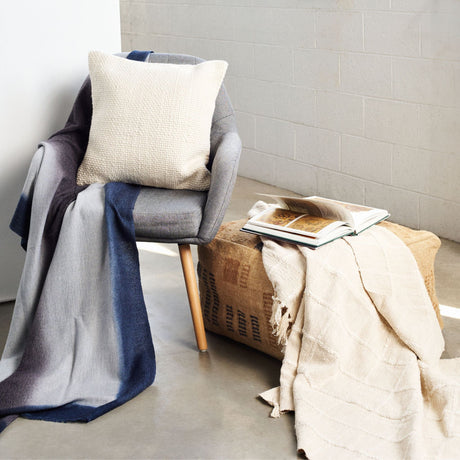 Sea Shell White Textured Checks Handloom Throw - Sumiye Co