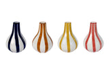 Ceramic Stripe  bud vase, Red -  3.5 x 3.5 x 4.75 Inches ( Set of 4 )