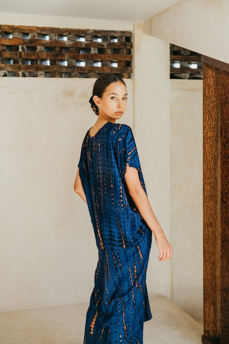 Madella Hand Dyed Kaftan Dress in Ocean blue - Sumiye Co