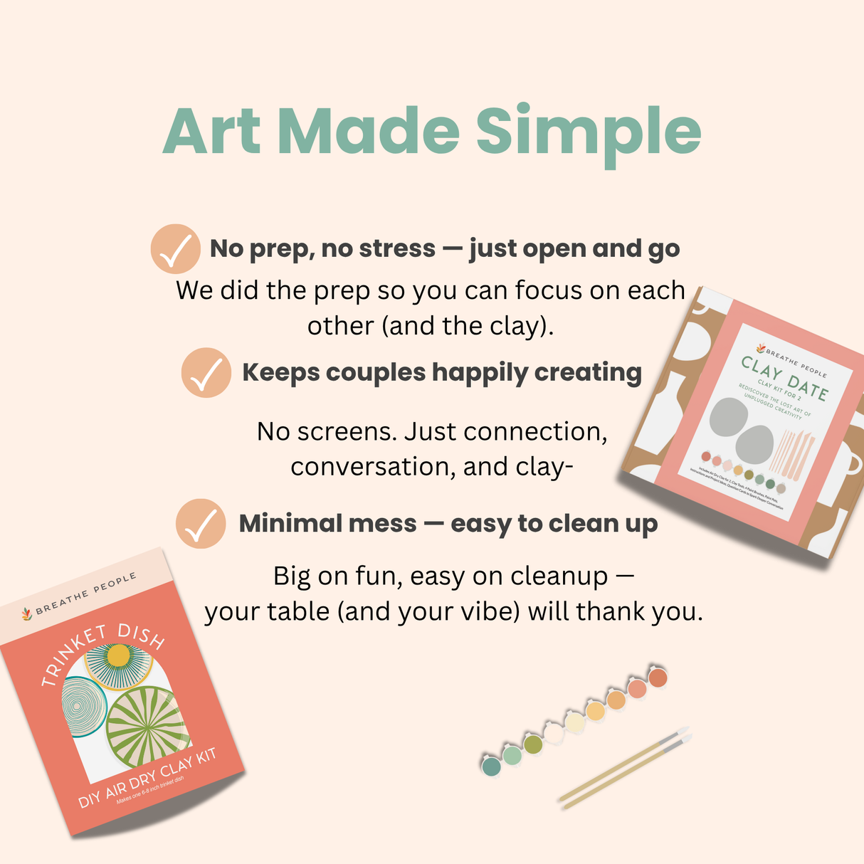 Promotional graphic for 'Art Made Simple' product with text and images of packaging.