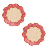 Two decorative placemats with pink and orange rim on a white background